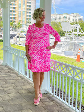 PINK DIAMOND SLEEVE RUFFLE DRESS LULU-B