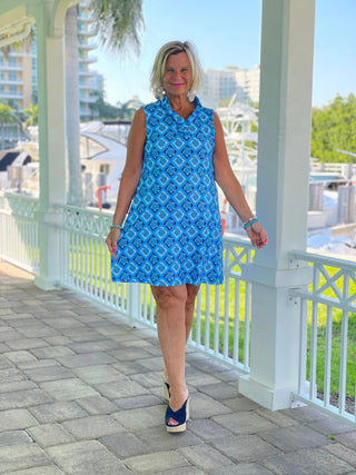 BAHAMA BLUE TURTLE RUFFLE DRESS LULU-B