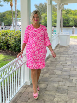 PINK DIAMOND SLEEVE RUFFLE DRESS LULU-B