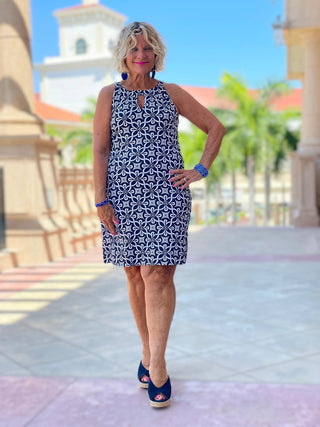 BRIGHTEN BLUE KEYHOLE DRESS LULU-B