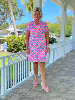 PALM TREE SIESTA SHORT SLEEVE DRESS LULU-B