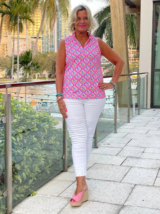 PALM TREE SIESTA SLEEVELESS ZIPPER TOP LULU-B