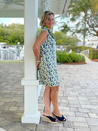 GREEN AND NAVY SLEEVELESS RUFFLE DRESS - Cathys Place