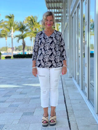NAUTICAL LANE V-NECK TOP - Cathys Place