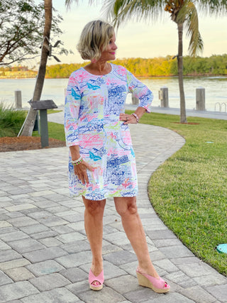 POST CARDS OF LOVE SLEEVE DRESS - Cathys Place
