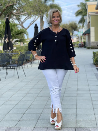 BLACK 3 BUTTON WAFFLE COTTON - Cathys Place