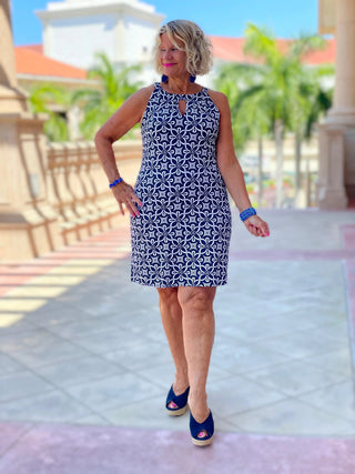 BRIGHTEN BLUE KEYHOLE DRESS LULU-B