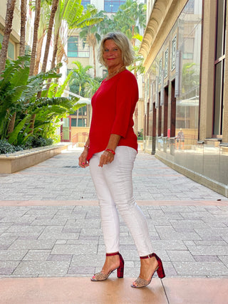 CRIMSON RED ASYMMETICAL TOP LULU-B