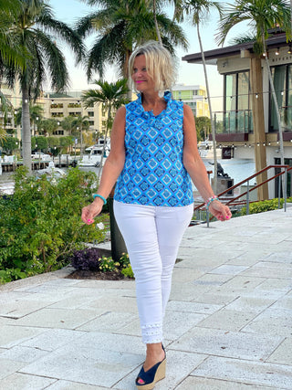 BAHAMA BLUE TURTLE SLEEVELESS RUFFLE LULU-B