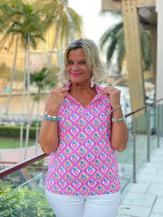 PALM TREE SIESTA SLEEVELESS ZIPPER TOP LULU-B