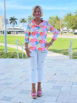 PALM BEACH GARDEN 3/25 RUFFLE TOP - Cathys Place