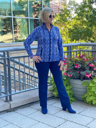 SAVANNA BLUE FULL ZIPPER TOP - Cathys Place