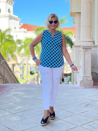 SEASIDE BLUE SLEEVELESS V NECK - Cathys Place