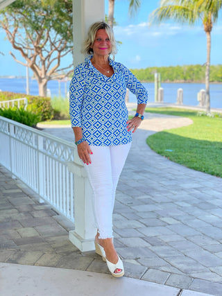 AQUA DIAMONDS  RUFFLE TOP LULU-B