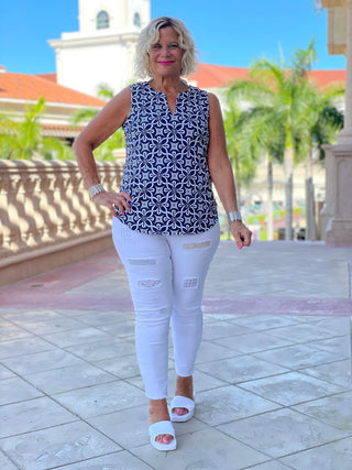 BRIGHTEN BLUE SLEEVELESS V NECK - Cathys Place