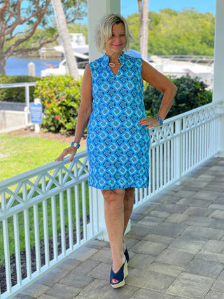 BAHAMA BLUE TURTLE COLLAR DRESS LULU-B