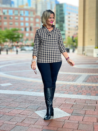 HOUNDSTOOTH RUFFLE TOP LULU-B