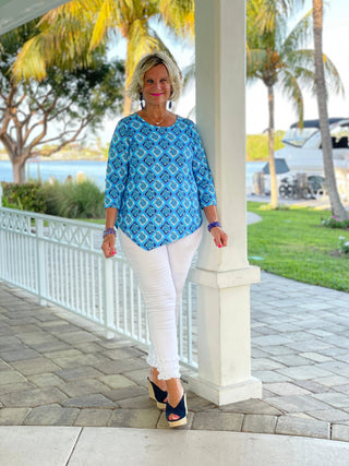 BAHAMA BLUE TURTLE ASYMMETRIC TOP LULU-B