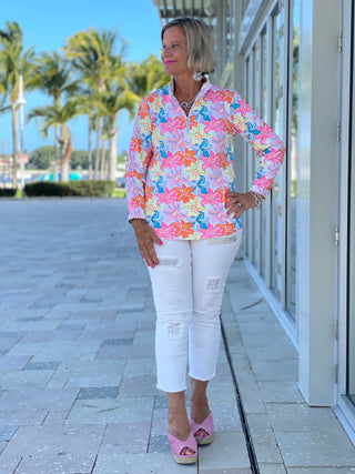 PALM BEACH GARDEN ZIPPER TOP - Cathys Place