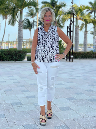 BLACK AND BEIGE SLEEVELESS RUFFLE - Cathys Place