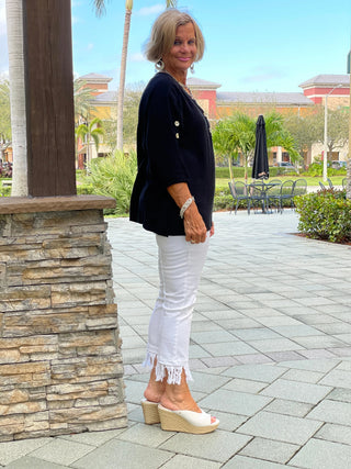 BLACK 3 BUTTON WAFFLE COTTON - Cathys Place