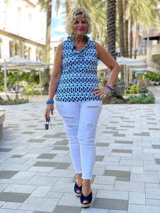 MELINA BLUE SLEEVELESS RUFFLE - Cathys Place