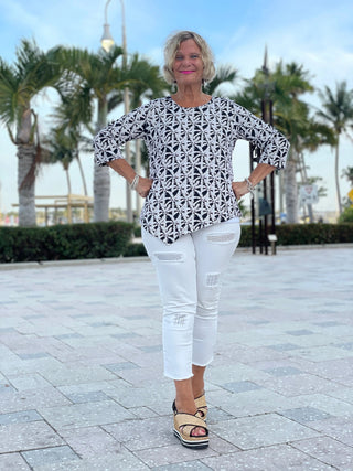 BLACK AND BEIGE ASYMMETRIC TOP - Cathys Place