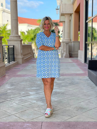 AQUA DIAMONDS ELBOW SLEEVE DRESS LULU-B