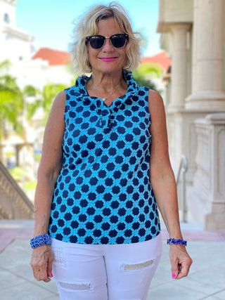 SEASIDE BLUE SLEEVELESS RUFFLE - Cathys Place
