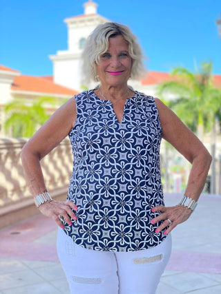 BRIGHTEN BLUE SLEEVELESS V NECK - Cathys Place