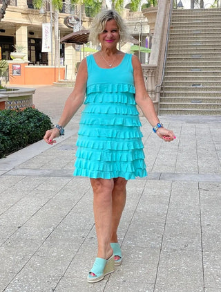 SEAFOAM LAYERED RUFFLE DRESS LULU-B