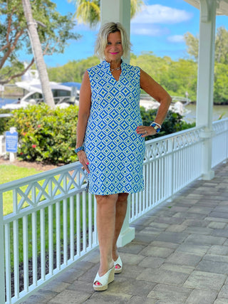 AQUA DIAMONDS COLLAR DRESS LULU-B