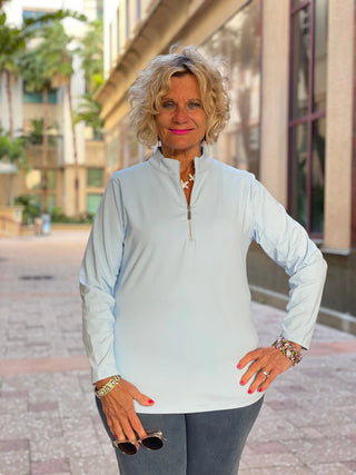 POWDERED BLUE ZIPPER TOP - Cathys Place