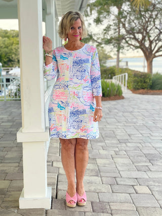 POST CARDS OF LOVE SLEEVE DRESS - Cathys Place
