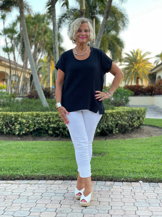 BLACK WAFFLE COTTON SHORT SLEEVE - Cathys Place