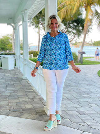 BAHAMA BLUE RUFFLE TOP LULU-B