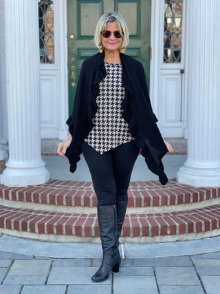 KHAKI HOUNDSTOOTH ASYMMETRIC TOP FINAL SALE LULU-B