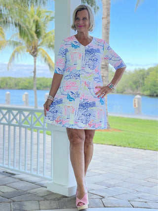 POST CARDS OF LOVE ELBOW SLEEVE DRESS - Cathys Place