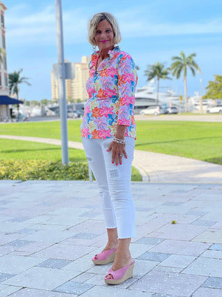 PALM BEACH GARDEN 3/25 RUFFLE TOP - Cathys Place