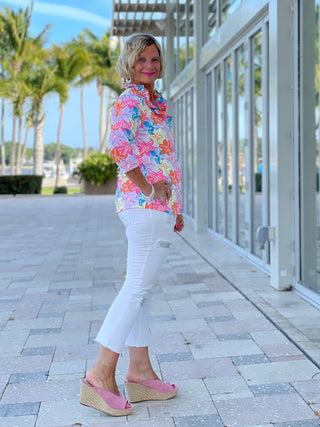 PALM BEACH GARDEN 3/25 RUFFLE TOP - Cathys Place