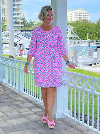 PALM TREE SIESTA RUFFLE SLEEVE DRESS LULU-B