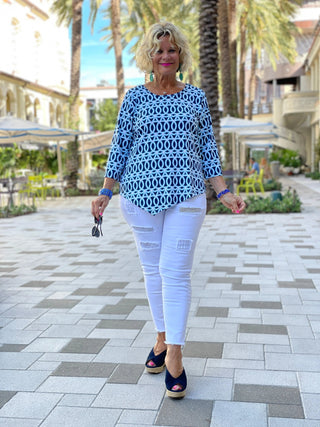 MELINA BLUE ASYMMETRIC TOP - Cathys Place