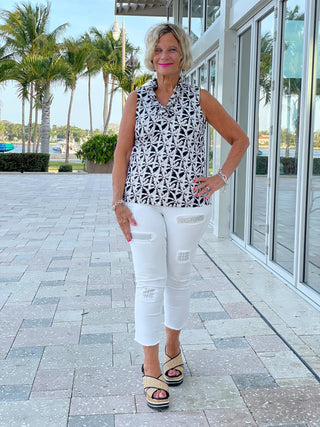 BLACK AND BEIGE SLEEVELESS RUFFLE - Cathys Place