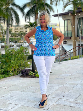 BAHAMA BLUE TURTLE SLEEVELESS RUFFLE LULU-B