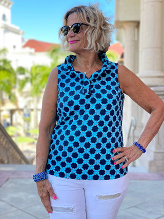 SEASIDE BLUE SLEEVELESS RUFFLE - Cathys Place