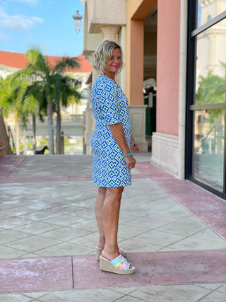 AQUA DIAMONDS ELBOW SLEEVE DRESS LULU-B