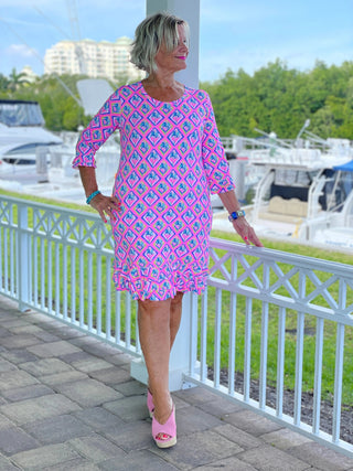 PALM TREE SIESTA RUFFLE SLEEVE DRESS LULU-B