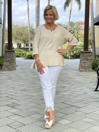 STONE WAFFLE 3 BUTTON TOP - Cathys Place