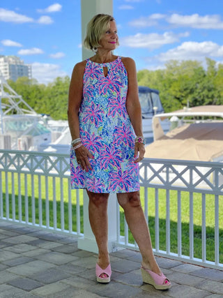 PINK PALM TREE BEACH KEYHOLE DRESS - Cathys Place