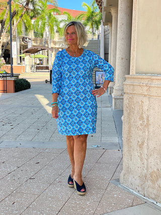 BAHAMA BLUE TURTLE SLEEVE DRESS LULU-B
